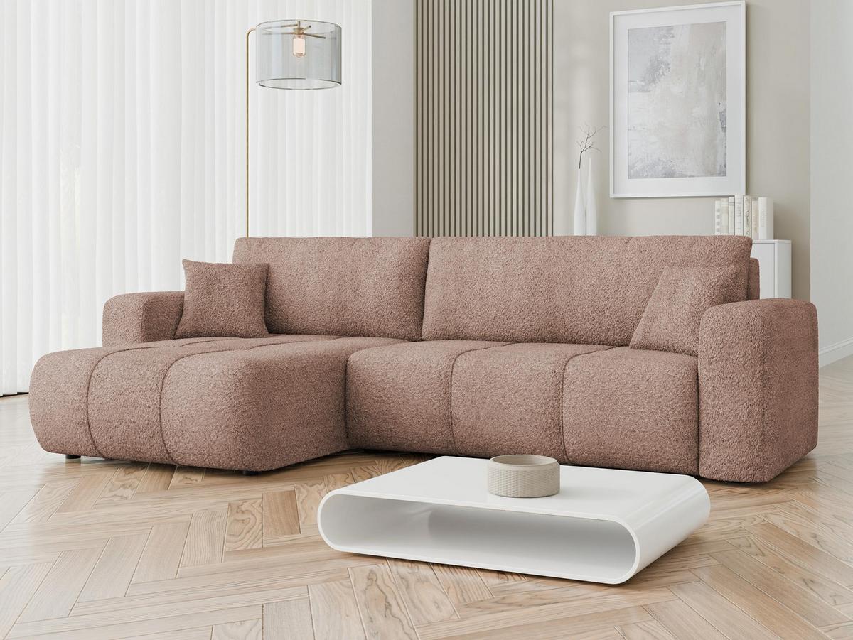 ECKSOFA Furyn Maxi Boucle - Hellbraun/Schwarz, Holzwerkstoff/Kunststoff (274/145cm) - MIRJAN24