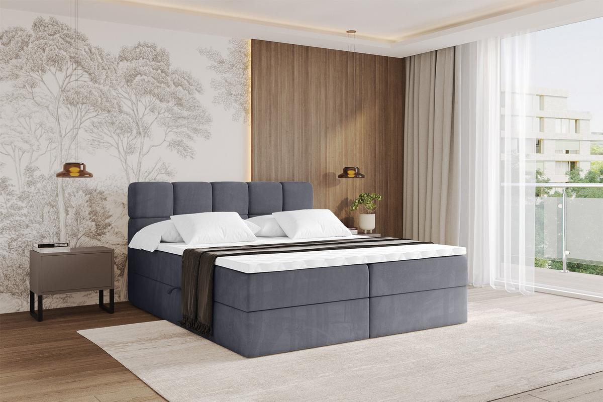 BOXBETT mit Matratze H3 - FAMA - 180x200 cm Dunkelgrau Casablanca - Dunkelgrau, Holzwerkstoff (180/200cm) - ALTDECOR
