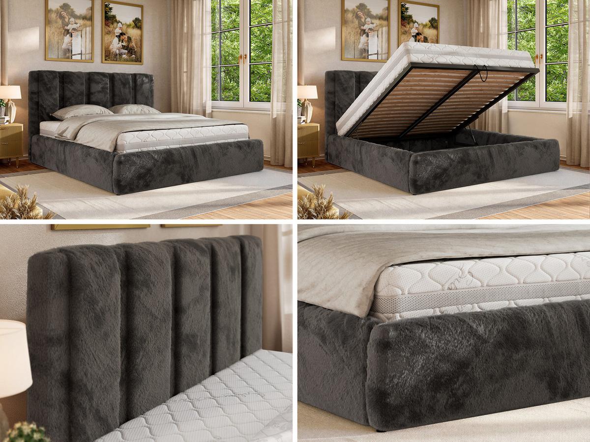 POLSTERBETT SAVINO CLASSIC 160/200 - Dunkelgrau Plüsch - Multipocket-Matratze - Dunkelgrau, Textil (160/200cm) - MKS