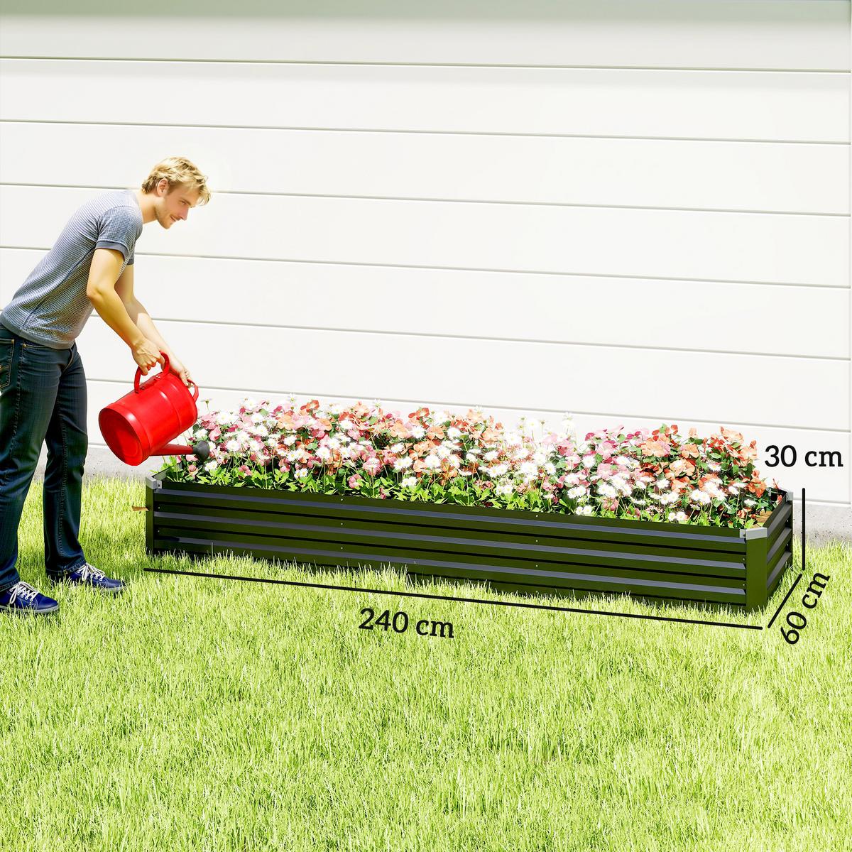 HOCHBEET Stahl, Pflanzbeet mit Schutzecken Stützstreben Frühbeet Gartenbeet - Dunkelgrau, Metall (60/30/240cm) - Outsunny