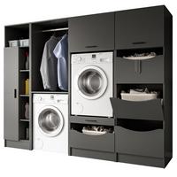 WASCHMASCHINENSCHRANK grau Set 4-teilig 242 x 196 cm, XXXL mit viel Stauraum - Schwarz/Grau, Holzwerkstoff/Kunststoff (242/196/68cm) - Inn.Furn