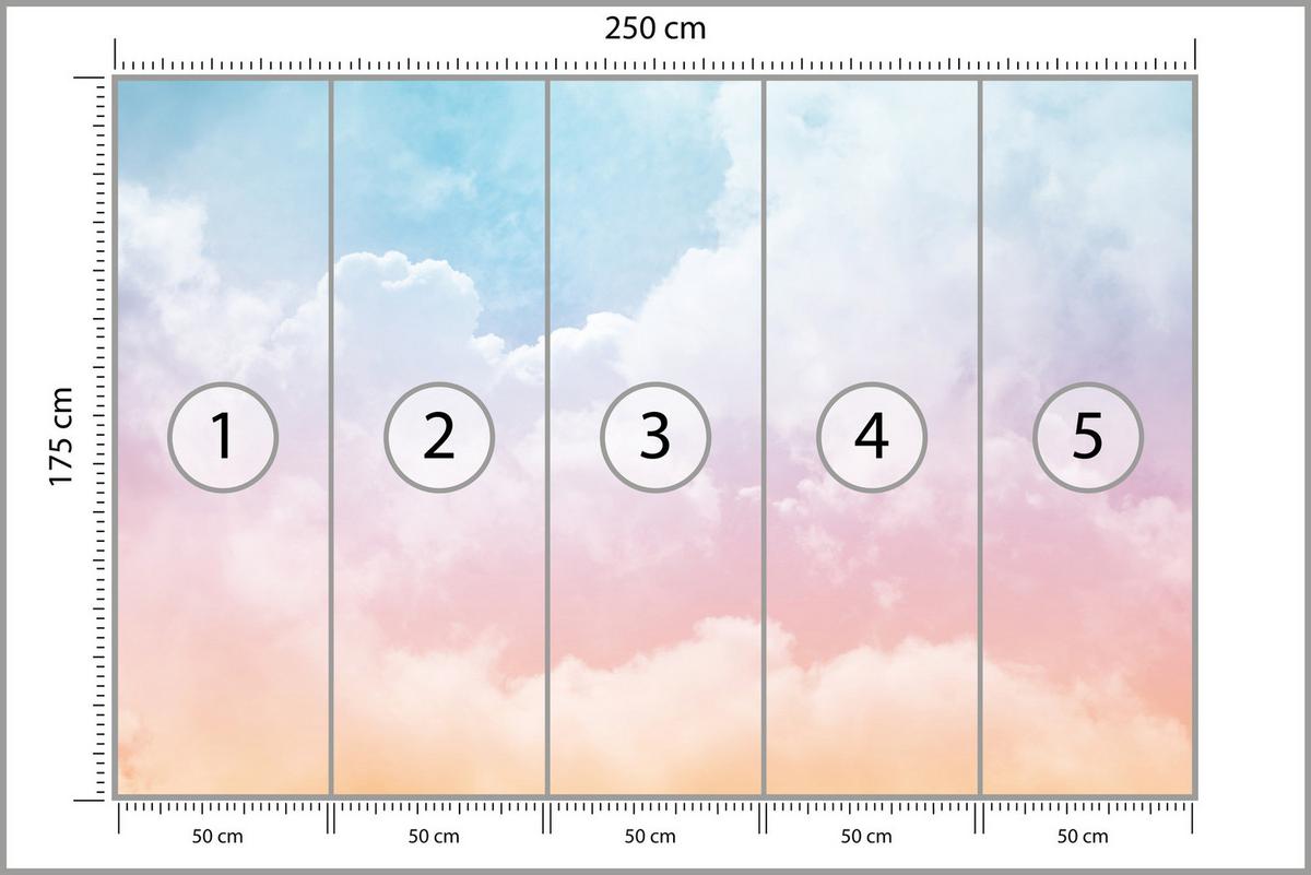 FOTOTAPETE für Kinderzimmer bunte Wolken Abstraktion 250x175 - Blau/Violett, Papier (250/175cm) - Muralo