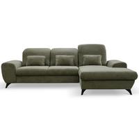 ECKSOFA LUCE R-S Olivgrün Plüsch-Stoff mit Schlaffunktion - Olivgrün, Holz (279/172cm) - MASSENO