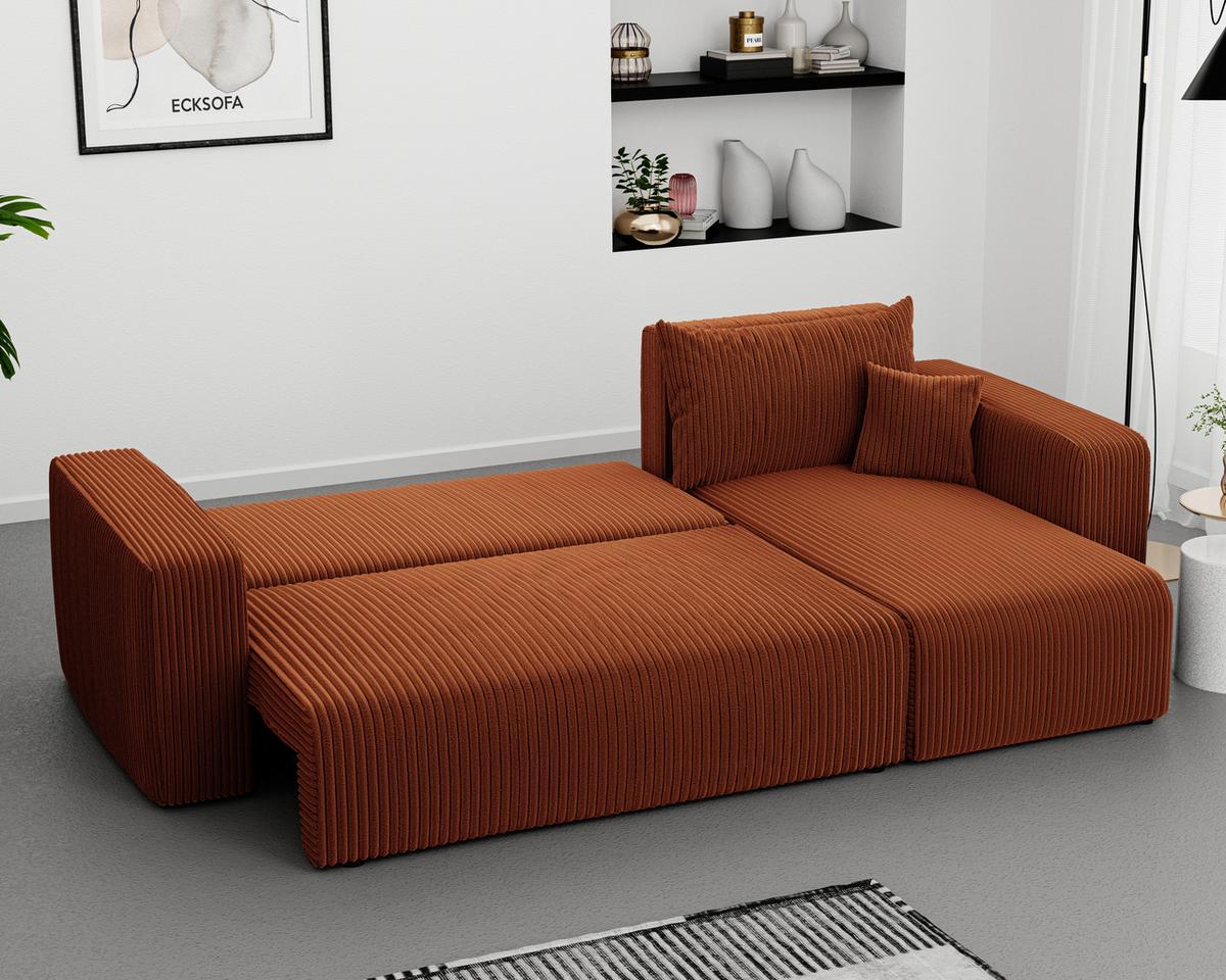 ECKSOFA Ziegelrot Cord-Stoff mit Bettkasten - Rotbraun, Textil (248/145cm) - Idohome