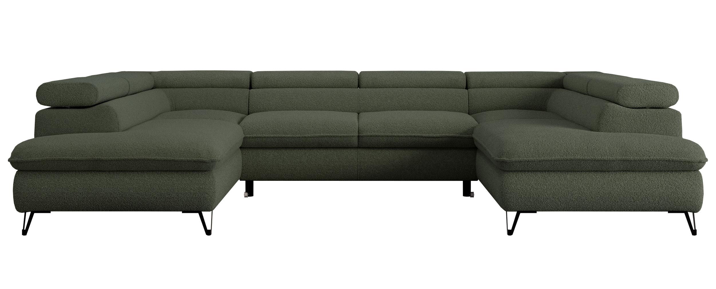 WOHNLANDSCHAFT PETER U Boucle Grün - Schwarz/Grün, Textil/Metall (346/76/208cm) - MKS