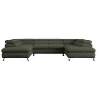 WOHNLANDSCHAFT PETER U Boucle Grün - Schwarz/Grün, Textil/Metall (346/76/208cm) - MKS