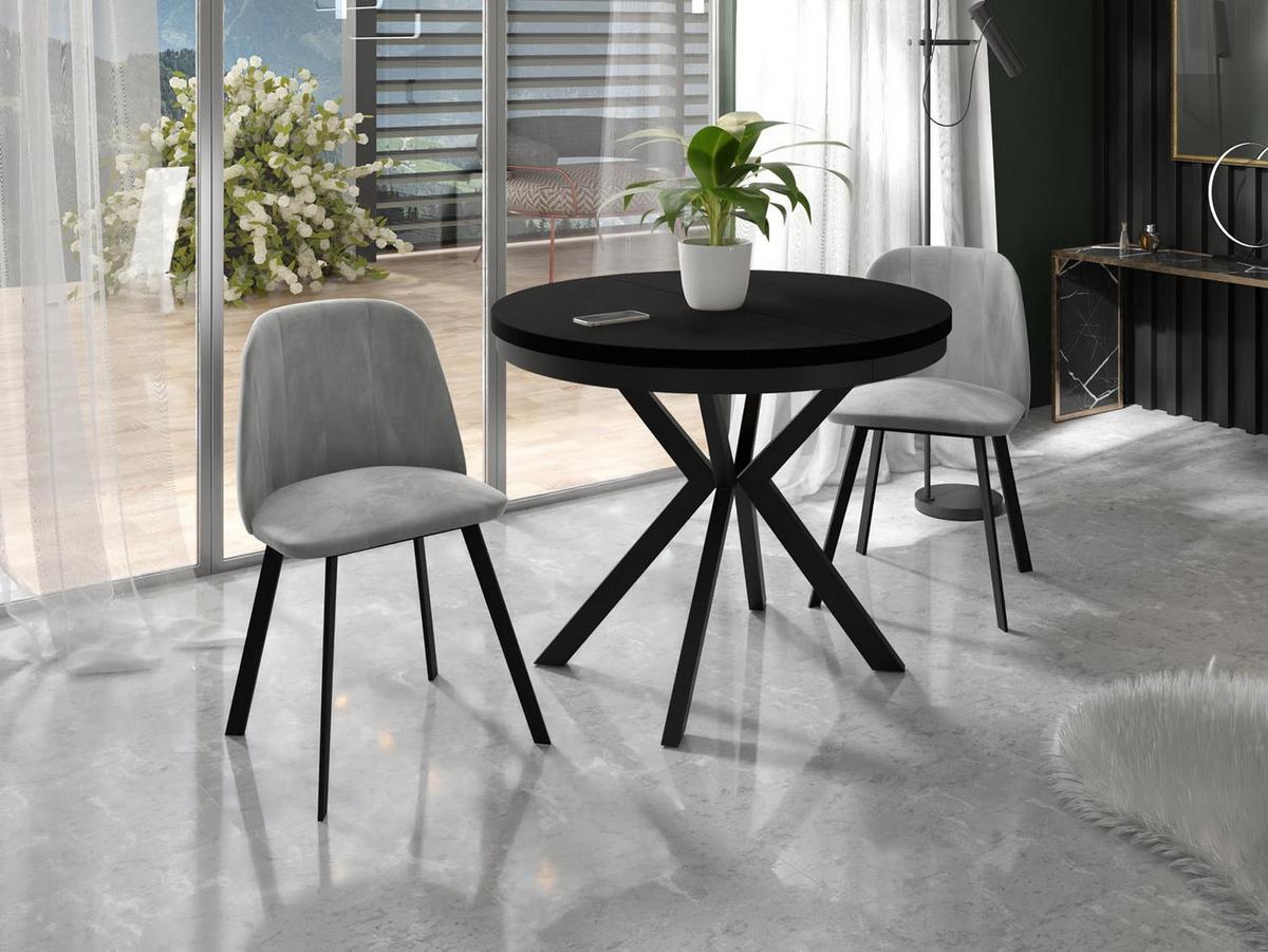 ESSTISCH Ross runder ausziehbarer, Schwarz 90-170/90/76 cm - Schwarz, Holzwerkstoff/Metall (90/170/76cm) - WFL GROUP