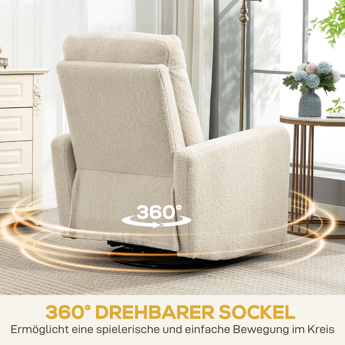RELAXSESSEL, Fernsehsessel mit Liegefunktion, Wippfunktion, Fleece-Optik Beige - Beige, Textil (76/100/94cm) - HOMCOM