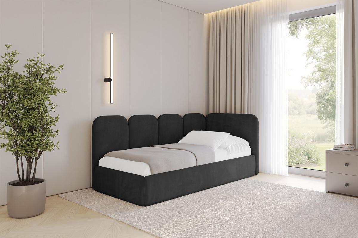EINZELLBETT Jugendbett mit Bettkasten, Links - VELY 100x200 Schwarz - Schwarz, Holzwerkstoff/Textil (100/200cm) - ALTDECOR