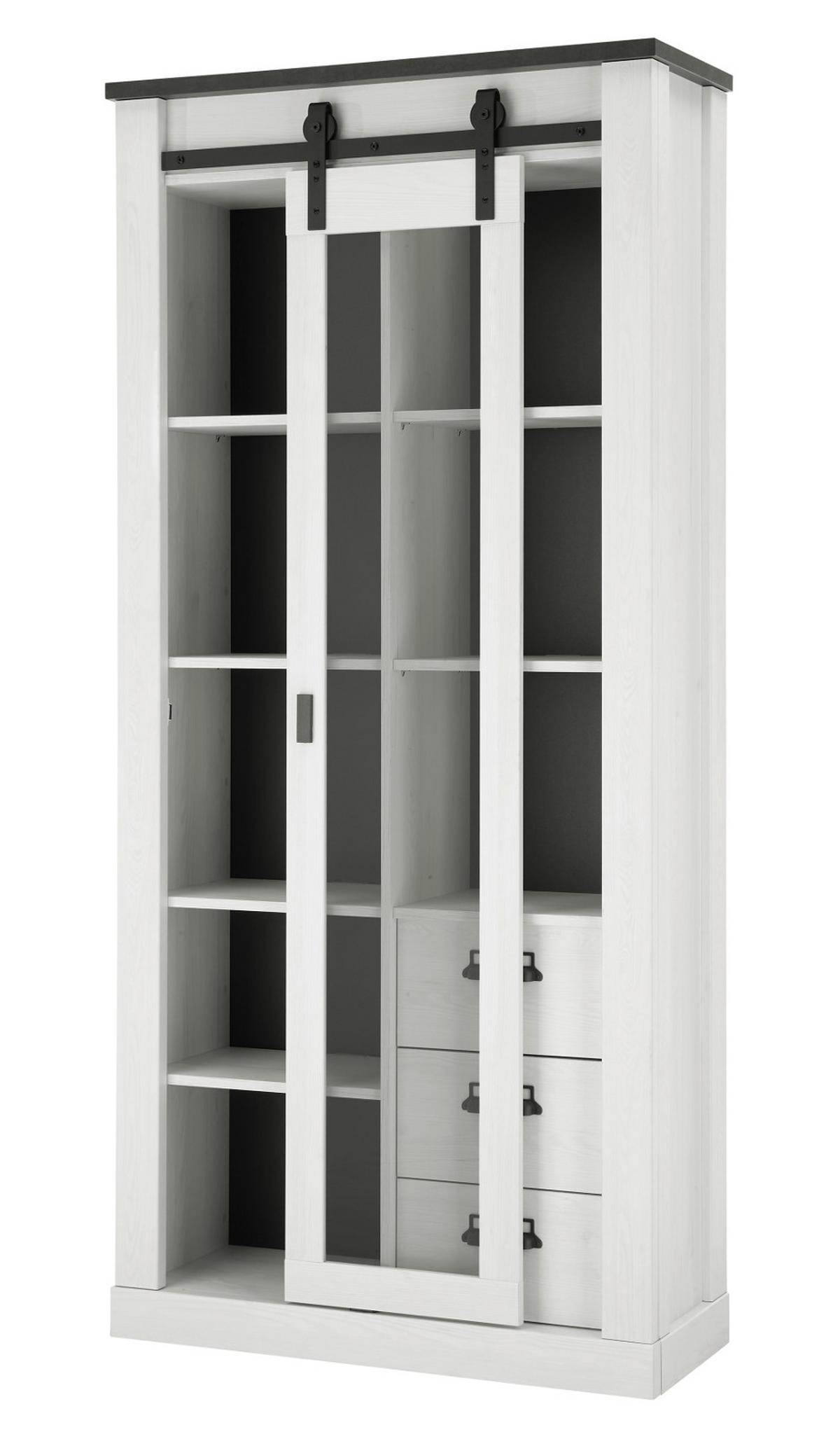 ESSZIMMER-SET weiß Pinie, anthrazit Landhaus, Wohnkombination 2-teilig - Anthrazit/Weiß, Holzwerkstoff/Metall (314/201/43cm) - Furn.Design
