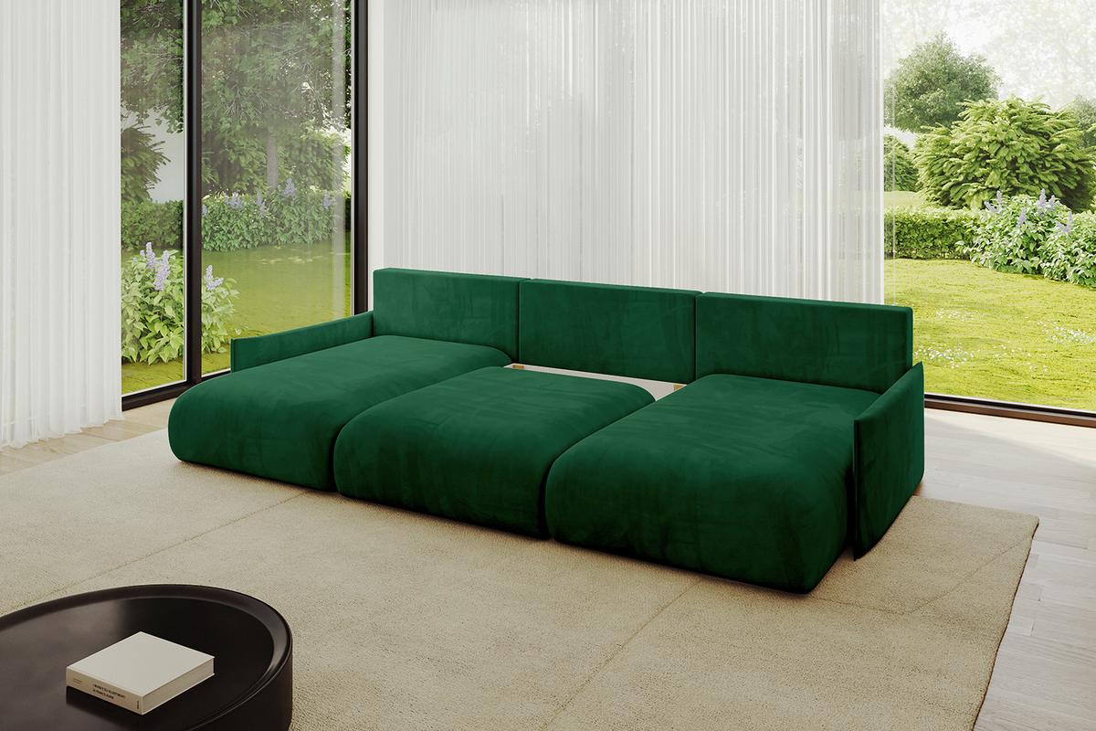 WOHNLANDSCHAFT mit Schlaffunktion und Bettkasten ONESK-U-v1 317x177x72 Grün Velours - Grün, Holzwerkstoff/Kunststoff (317/72/177cm) - ALTDECOR