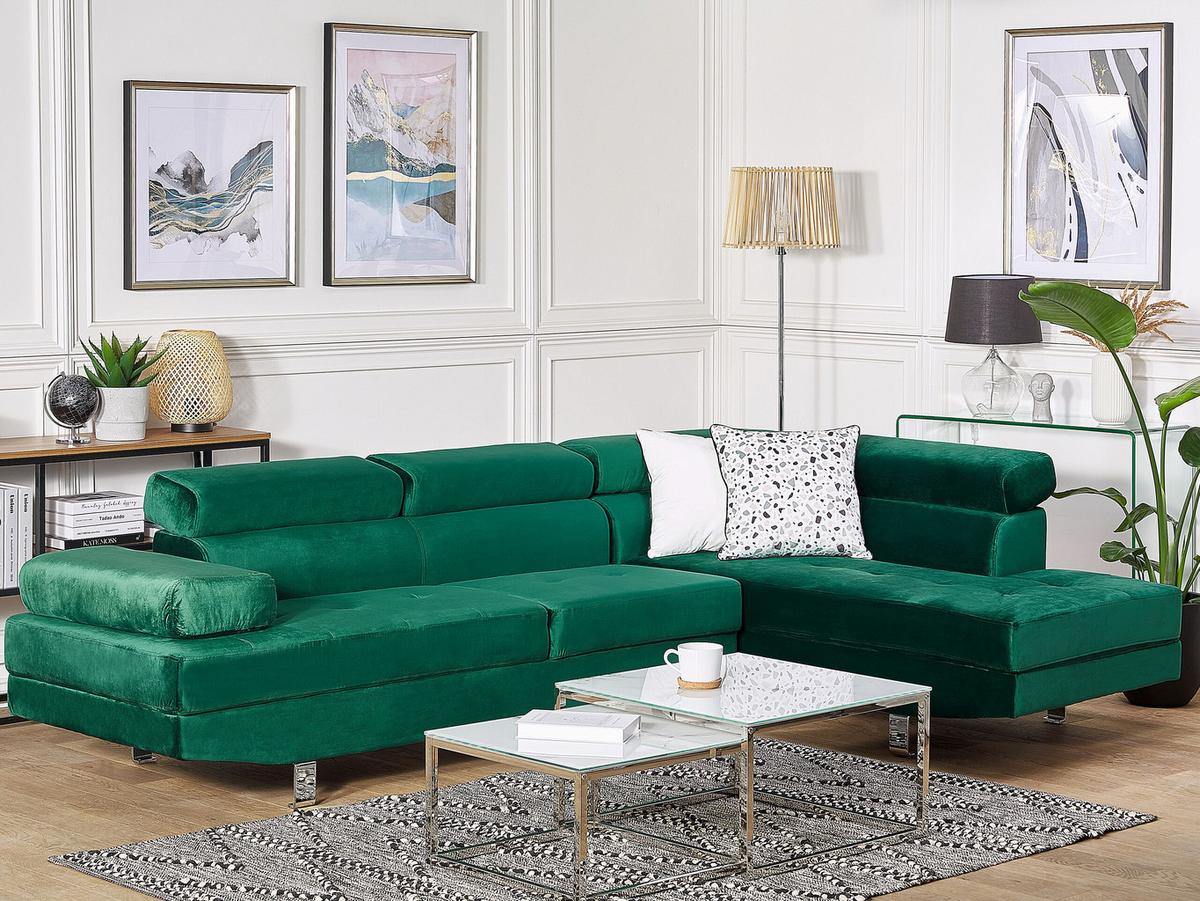 ECKSOFA Samtstoff Smaragdgrün rechtsseitig Norrea - Hellgrün, Textil (262/169cm) - Beliani