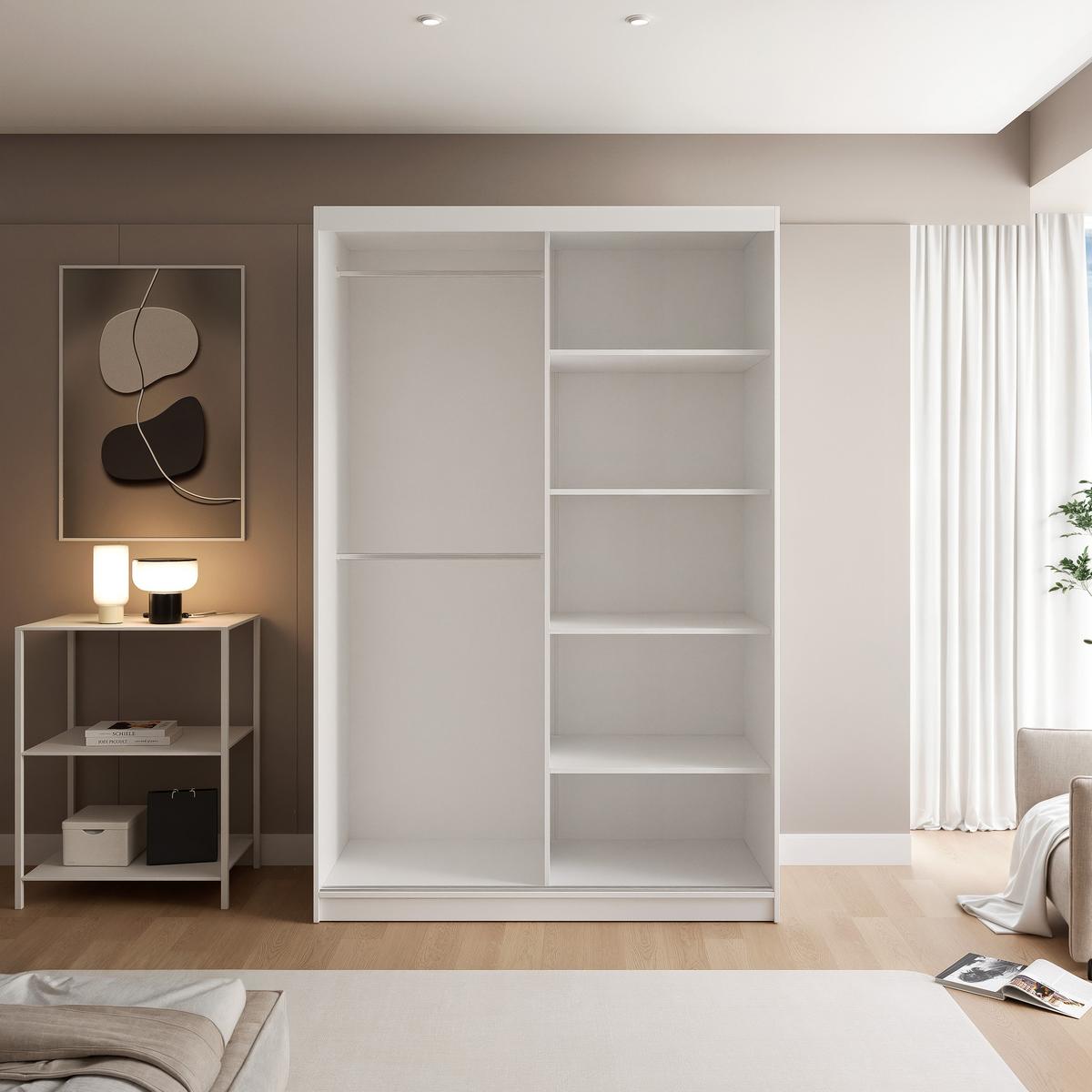 SCHIEBETÜRENSCHRANK SILENTE 140 cm mit Einlegeböden und Kleiderstange - Beige, Holzwerkstoff (140/215/60cm) - Idohome