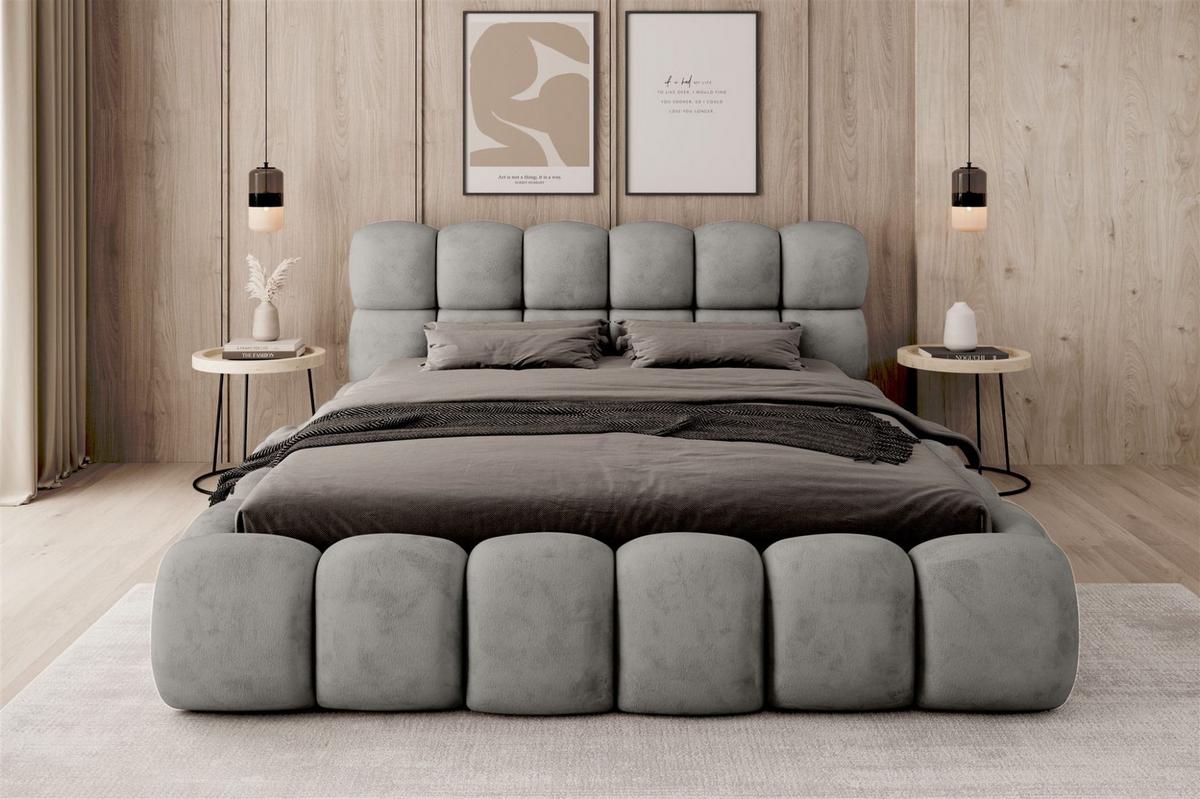 POLSTERBETT Aurelia Komplettset - Hellgrau, Holzwerkstoff/Textil (140/200cm) - Fun Möbel