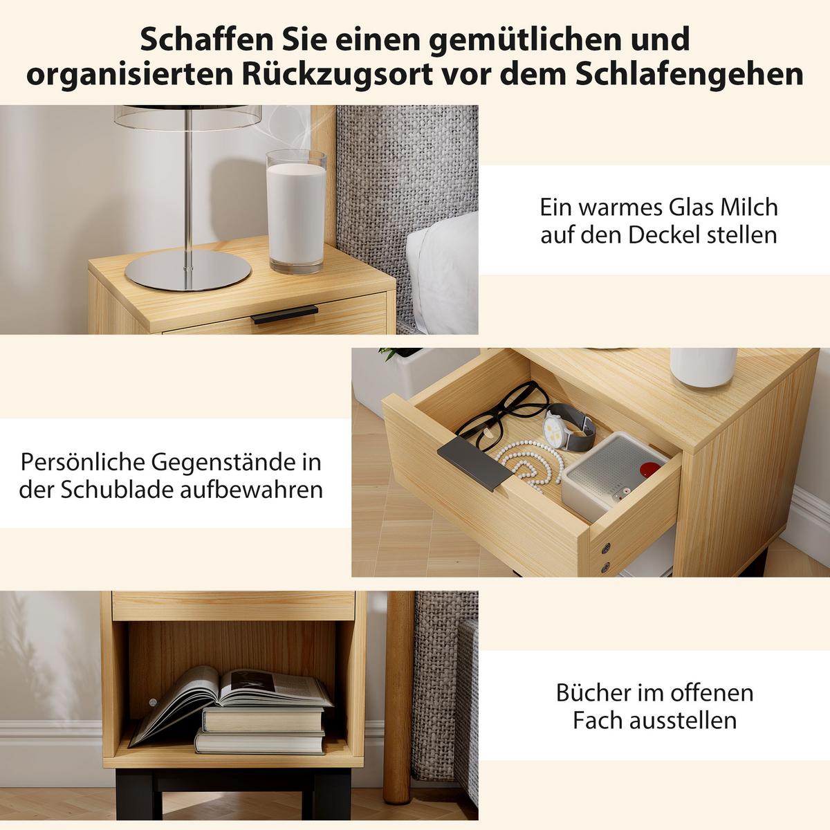 NACHTTISCH Spanplatte Eiche - Eichefarben/Schwarz, Holzwerkstoff (26/50/35cm) - HOMCOM