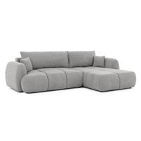 ECKSOFA Loretto aus natürlichem Grau Webstoff mit Schlaffunktion, Bettkasten und tiefen Steppungen in Bubble-Optik - Schwarz/Grau, Holz/Kunststoff (275/180cm) - S-Style