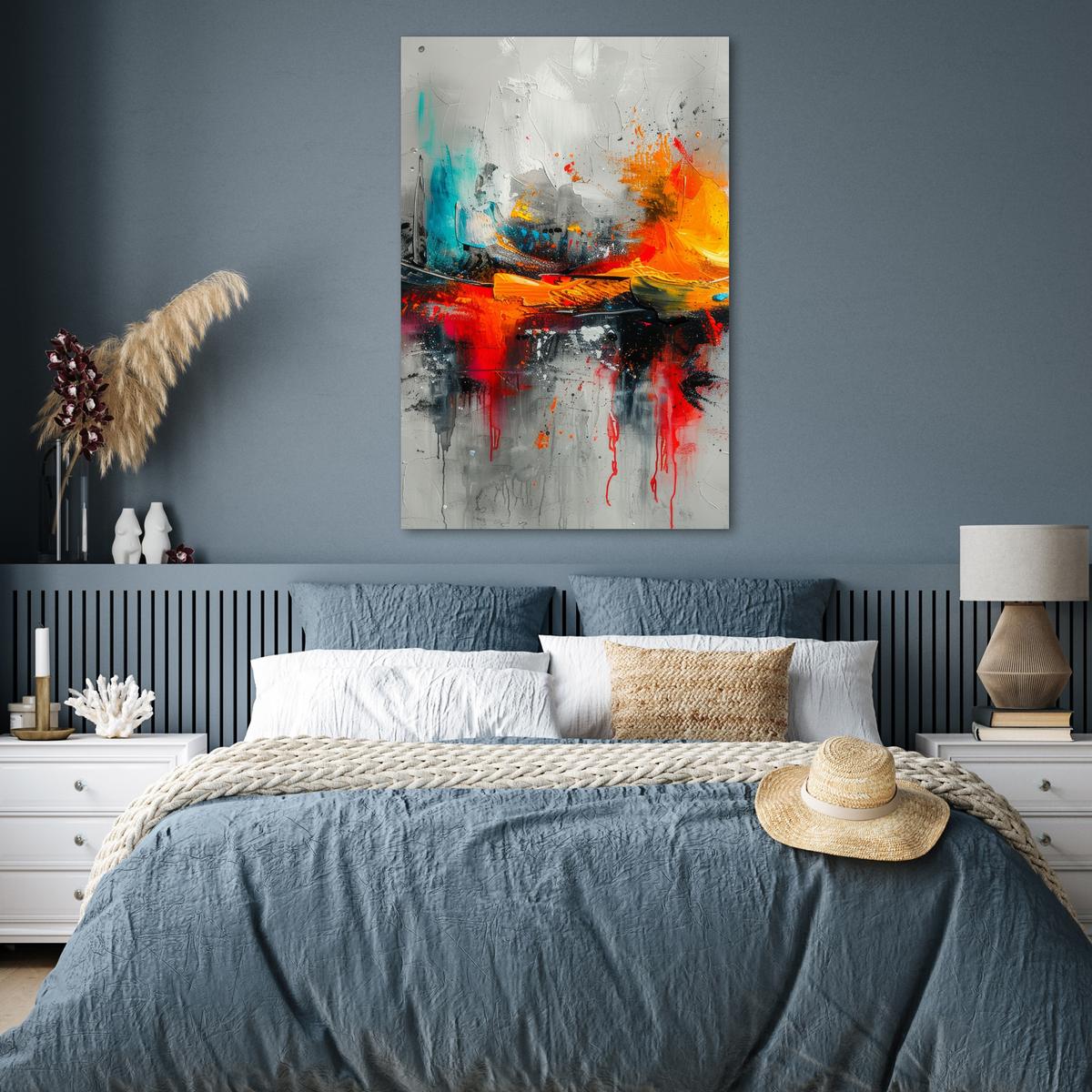 POSTER Moderne Kunst - Orange - Grau - Abstrakt Wandbild Schlafzimmer 80x120 cm - Hellgrau, Papier (80/120/0.1cm) - MuchoWow