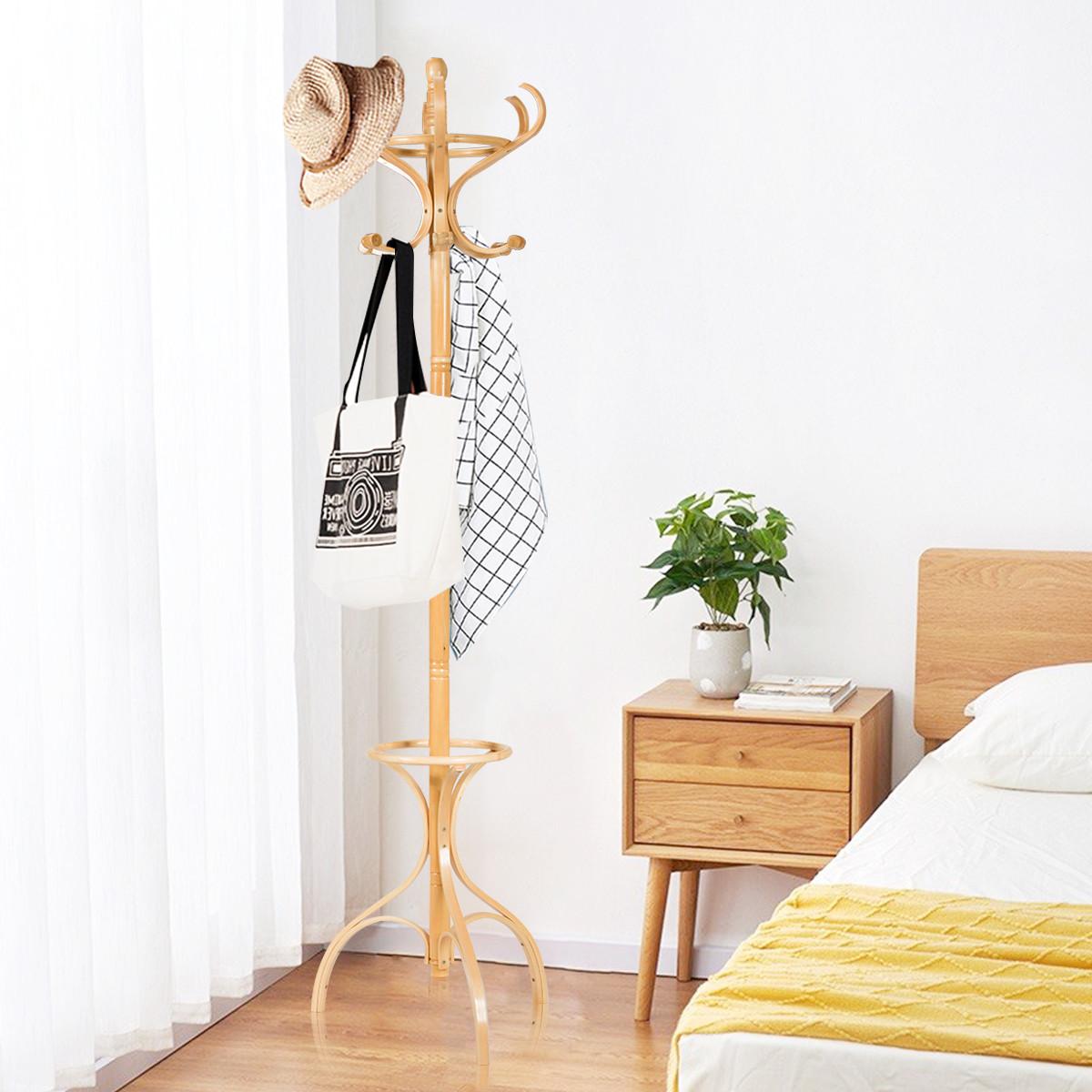 GARDEROBENSTÄNDER mit Schirmhalter Holz - Alteiche, Holz (48/182/48cm) - COSTWAY