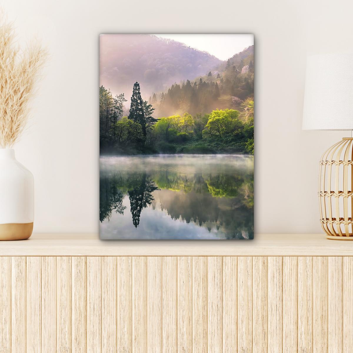 LEINWANDBILD Natur - Bäume - Berge - See - Wasser Room Decor 30x40 cm - Hellgrün, Textil (30/40cm) - MuchoWow