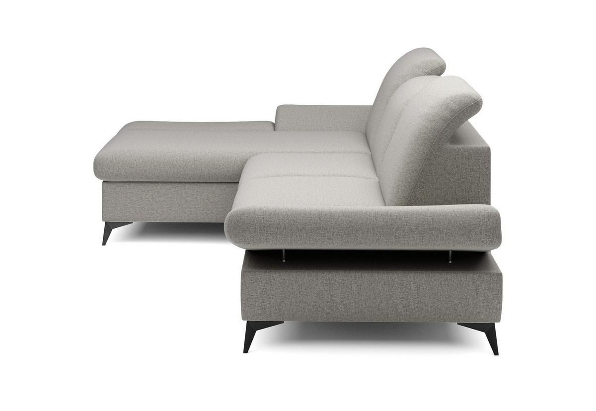 ECKSOFA FELICE L-S Beige Geflochtener Stoff mit Schlaffunktion - Hellgrau, Holz (284/166cm) - MASSENO