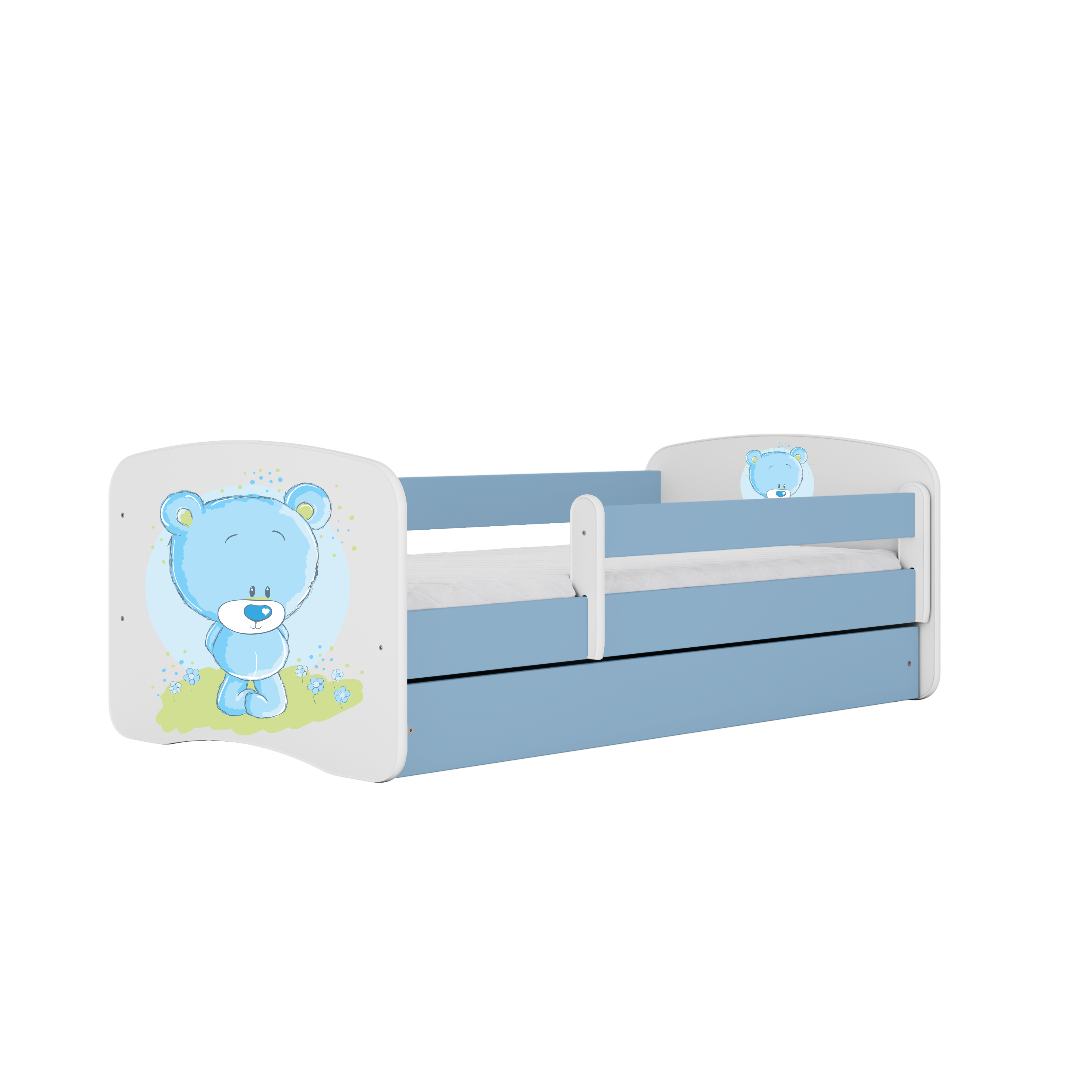 KINDERBETT blauer Teddybär Blumen mit Schublade und Matratze 140/70 - Blau, Holzwerkstoff (70/140cm) - RAUMHIRSCH FURNITURE