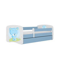 KINDERBETT blauer Teddybär Blumen mit Schublade und Matratze 140/70 - Blau, Holzwerkstoff (70/140cm) - RAUMHIRSCH FURNITURE