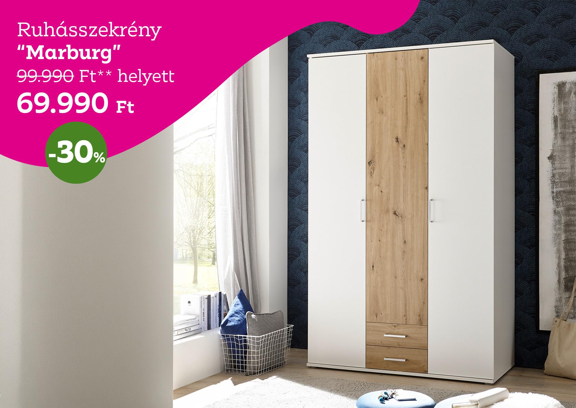 ruhásszekrény MARBURG 99990 Forint helyett 69990 Forint, kedvezmény mértéke 30%