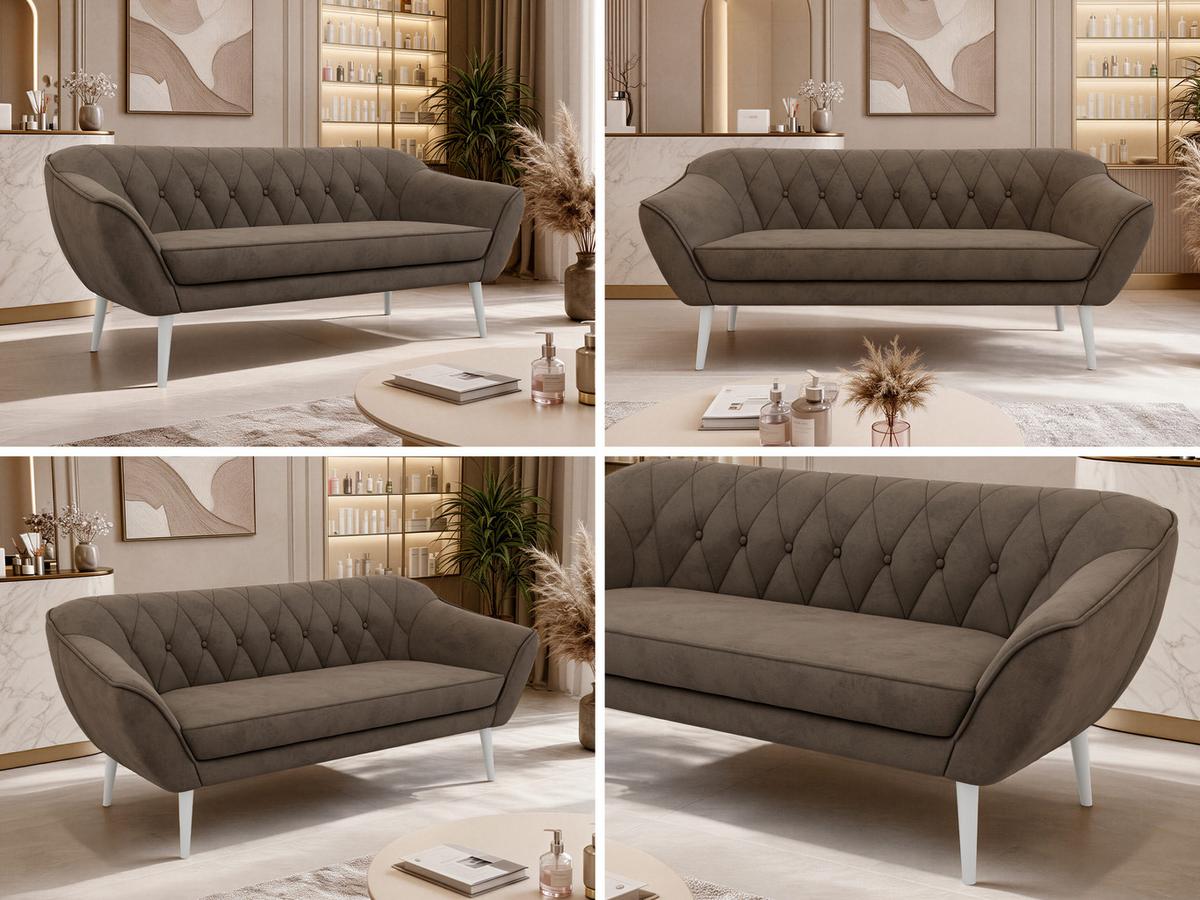 3-SITZER-SOFA PIRS - Braun Velvet - Weiße Beine - Dunkelbraun/Braun, Holzwerkstoff/Textil (180/75/74cm) - MKS