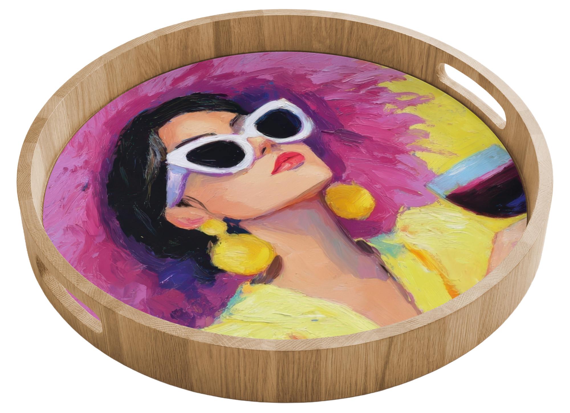 TABLETT Frau - Hut - Lila - Wein 40x40 cm - Gelb, Holz (40/5/5cm) - OnlyWow