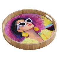 TABLETT Frau - Hut - Lila - Wein 40x40 cm - Gelb, Holz (40/5/5cm) - OnlyWow