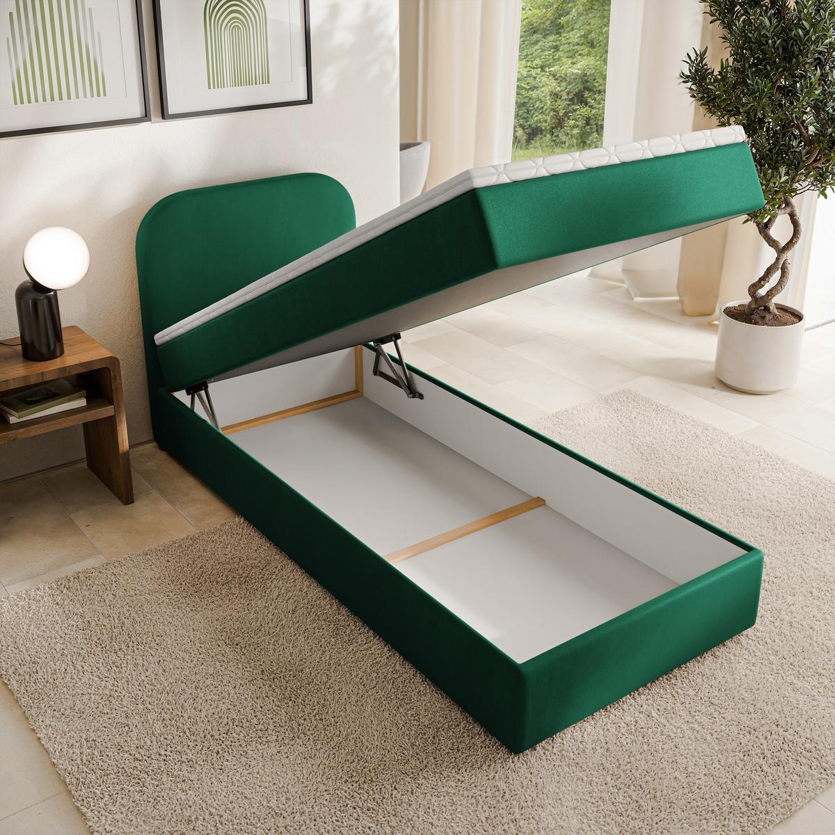 BOXBETT CERIA 80x200 cm mit Matratze und Topper - Grün - Grün, Holz/Textil (80/200cm) - MASSENO