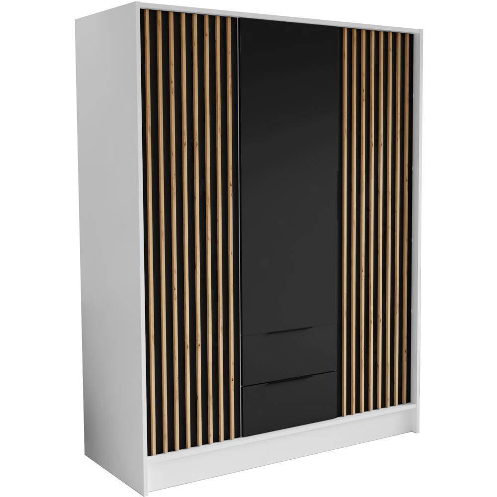 DREHTÜRENSCHRANK Nero 150/51/200 cm mit Lamellen weiß+schwarz - Schwarz/Weiß, Holzwerkstoff (150/200/51cm) - Beautysofa