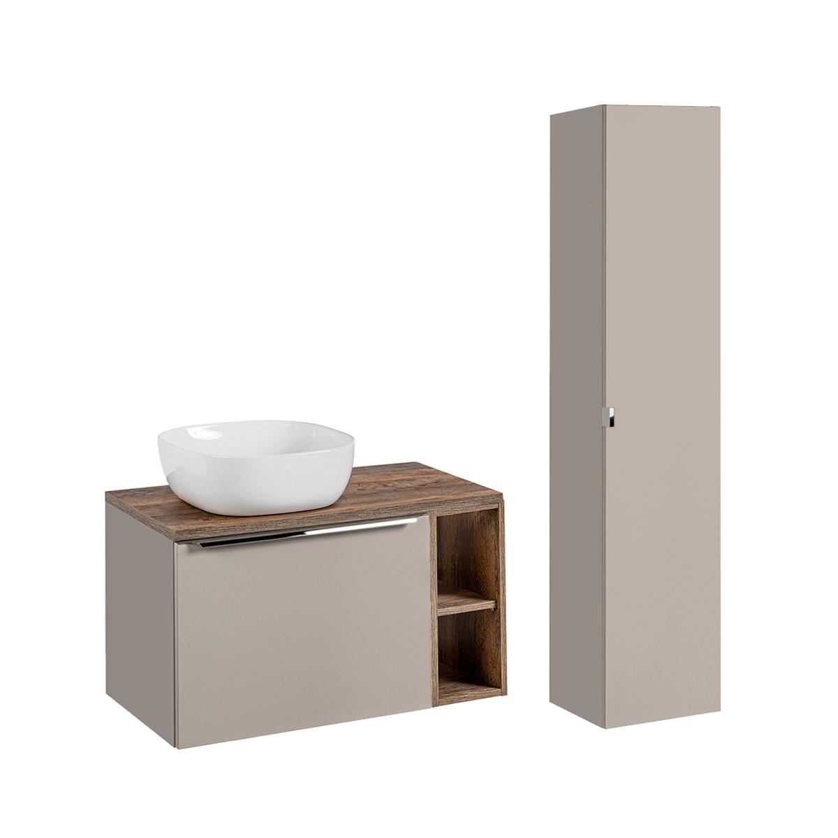 BADMÖBEL 80cm Éros 2er-Set Taupe - Taupe, Holzwerkstoff (80/48/46cm) - Petits-meubles