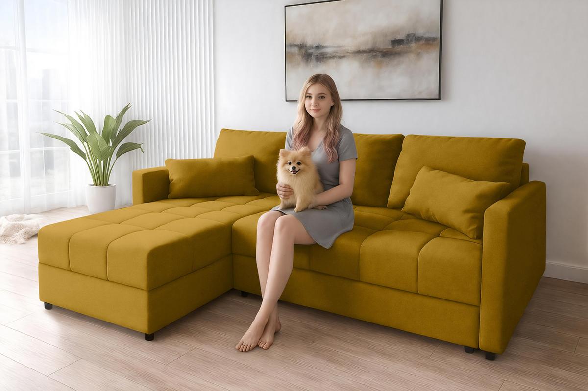 ECKSOFA L Form Dolceo Gelb 226/140/78 cm – Schlaffunktion Universell Links Rechts - Gelb/Schwarz, Kunststoff/Textil (140/226cm) - AX Living