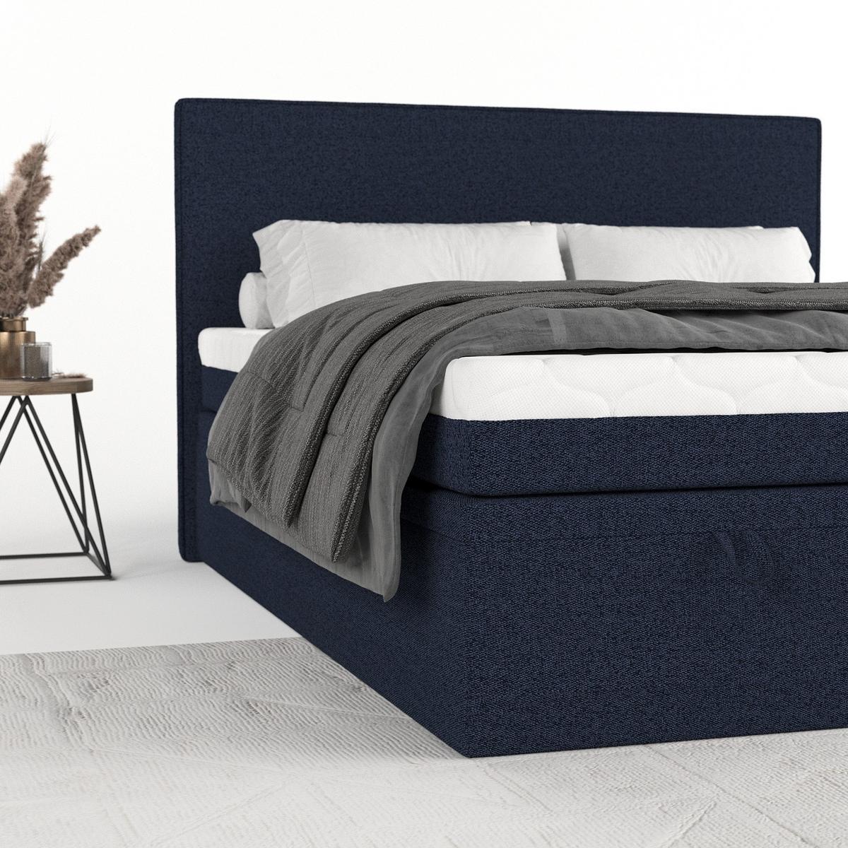 BOXBETT Zalla 160/200 cm Marineblau im Riva Stoff - Schwarz/Dunkelblau, Holz/Holzwerkstoff (160/200cm) - AltaBeds