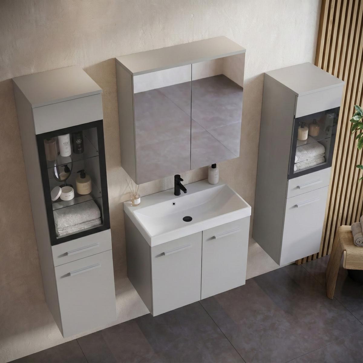 BADMÖBEL-SET Mirano 5 Teile Grau Matt - 60 x 35 x 51 cm - Grau, Holz (60/47/35cm) - Badplaats