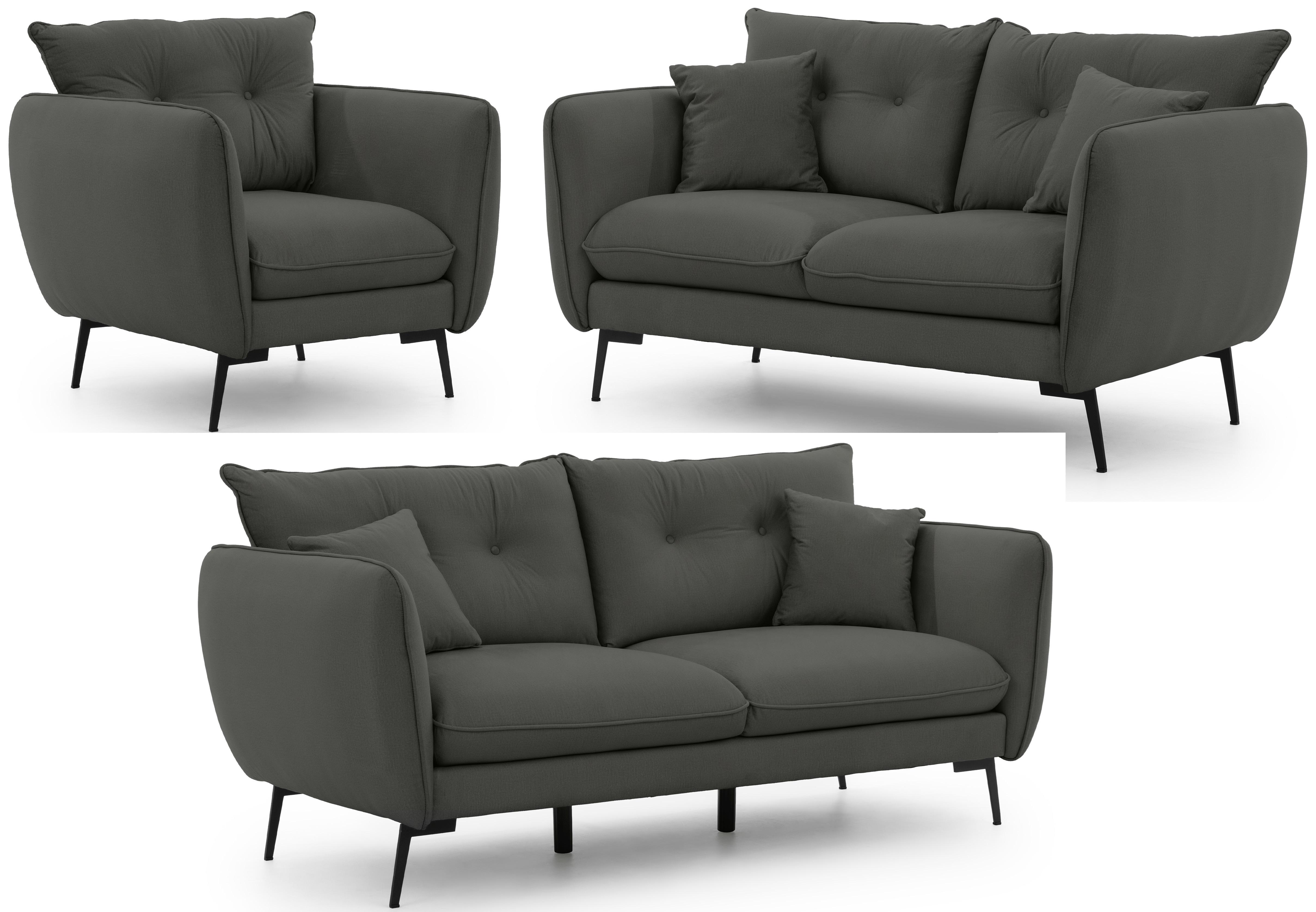 SITZGARNITUR 3+2+1 Nordloft Dunkelgrau Samt - Dunkelgrau/Schwarz, Holz/Textil (204/86/100cm) - S-Style