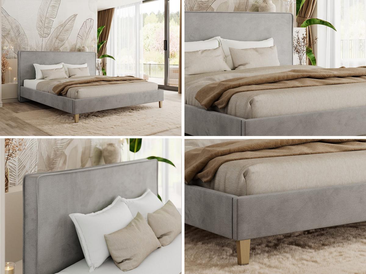 POLSTERBETT LUMARO CLASSIC 140/200 - Hellgrau Velvet - Matratze Pocket - Hellgrau/Kernbuche, Holz/Textil (140/200cm) - MKS