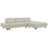 ECKSOFA ALVENO L - Creme Schenille glatt - Rechts Seite - Creme/Schwarz, Textil/Metall (344/218cm) - MKS