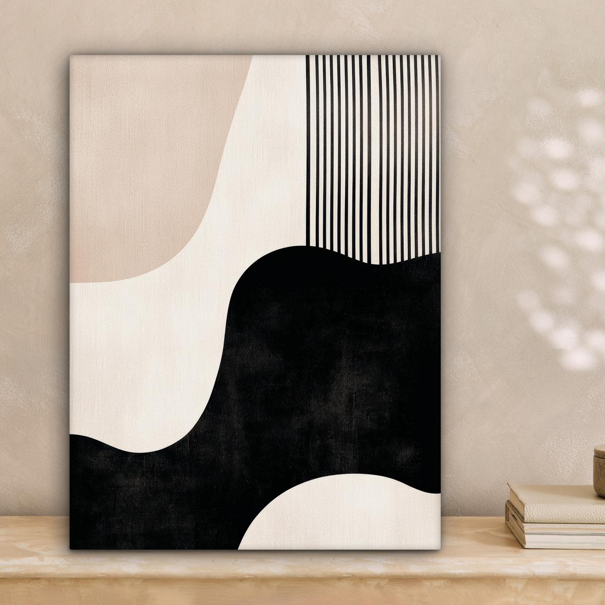 LEINWANDBILD Abstrakt - Japandi - Beige - Modern Room Decor 30x40 cm - Schwarz, Textil (30/40cm) - MuchoWow