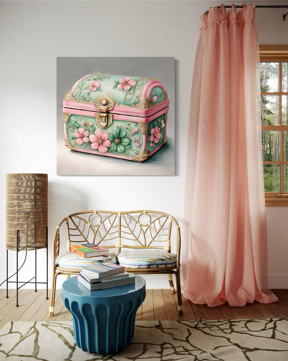 WANDBILD retro vintage truhe - Pink, Textil (40/40cm) - Feeby