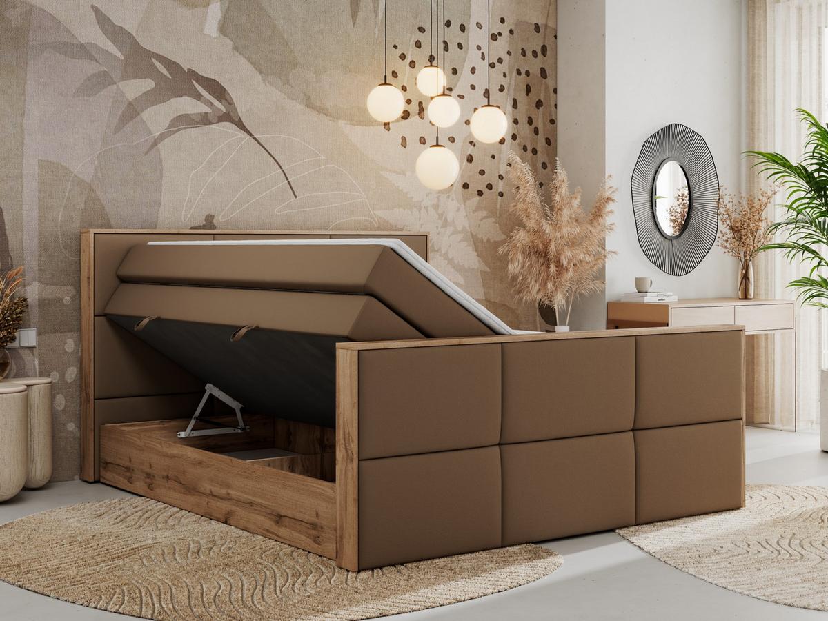 BOXSPRINGBETT ALBERO 2 KING DUO 160/200 Braun Kunstleder - H4 - Braun, Holz/Textil (160/200cm) - MKS