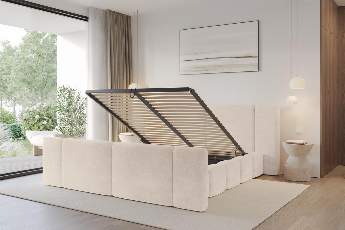 POLSTERBETT mit Bettkasten, Fußteil und Lattenrost, Boxbett ohne Matratze - NILO-Z 200x200 Beige - Beige, Holzwerkstoff/Textil (200/200cm) - ALTDECOR