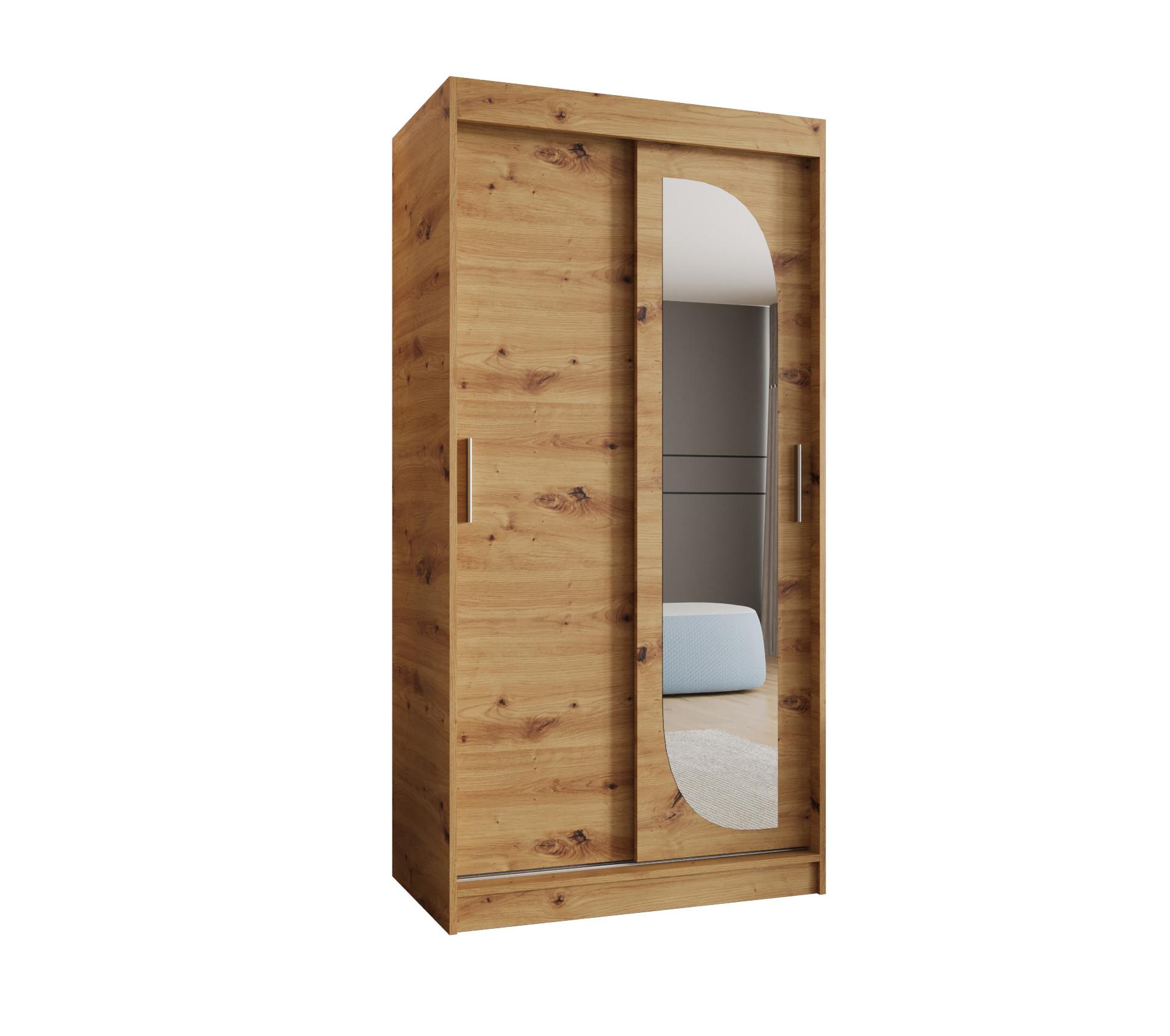 SCHIEBETÜRENSCHRANK mit Spiegel LUCY 200/120/62 2-türig - Silberfarben/Eiche Artisan, Holz (120/200/62cm) - MÖBEL KRYSPOL