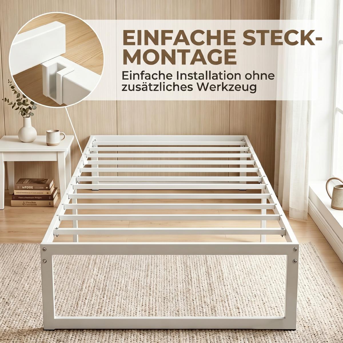 BETTGESTELL Metall Weiß - Weiß, Metall (90/200cm) - HOMCOM