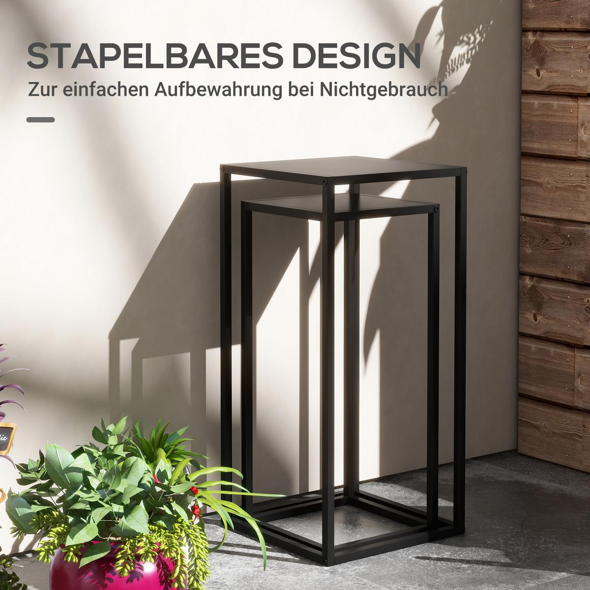 BLUMENSTÄNDER 2er Set Stahl Schwarz - Schwarz, Metall (31/31/65cm) - Outsunny