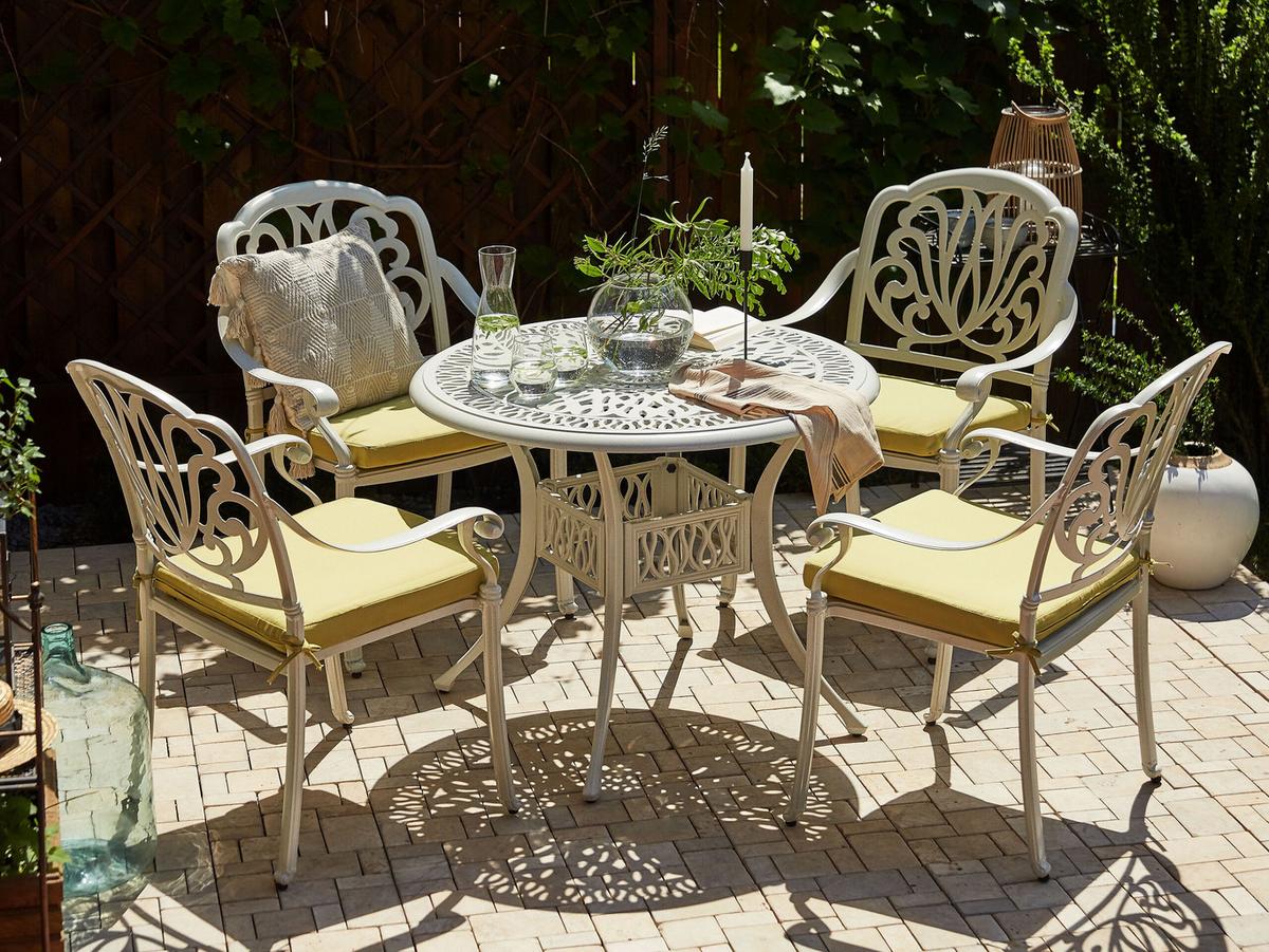 GARTENMÖBEL SET 4-Sitzer Aluminium weiß Ancona - Weiß/Grün, Metall - Beliani