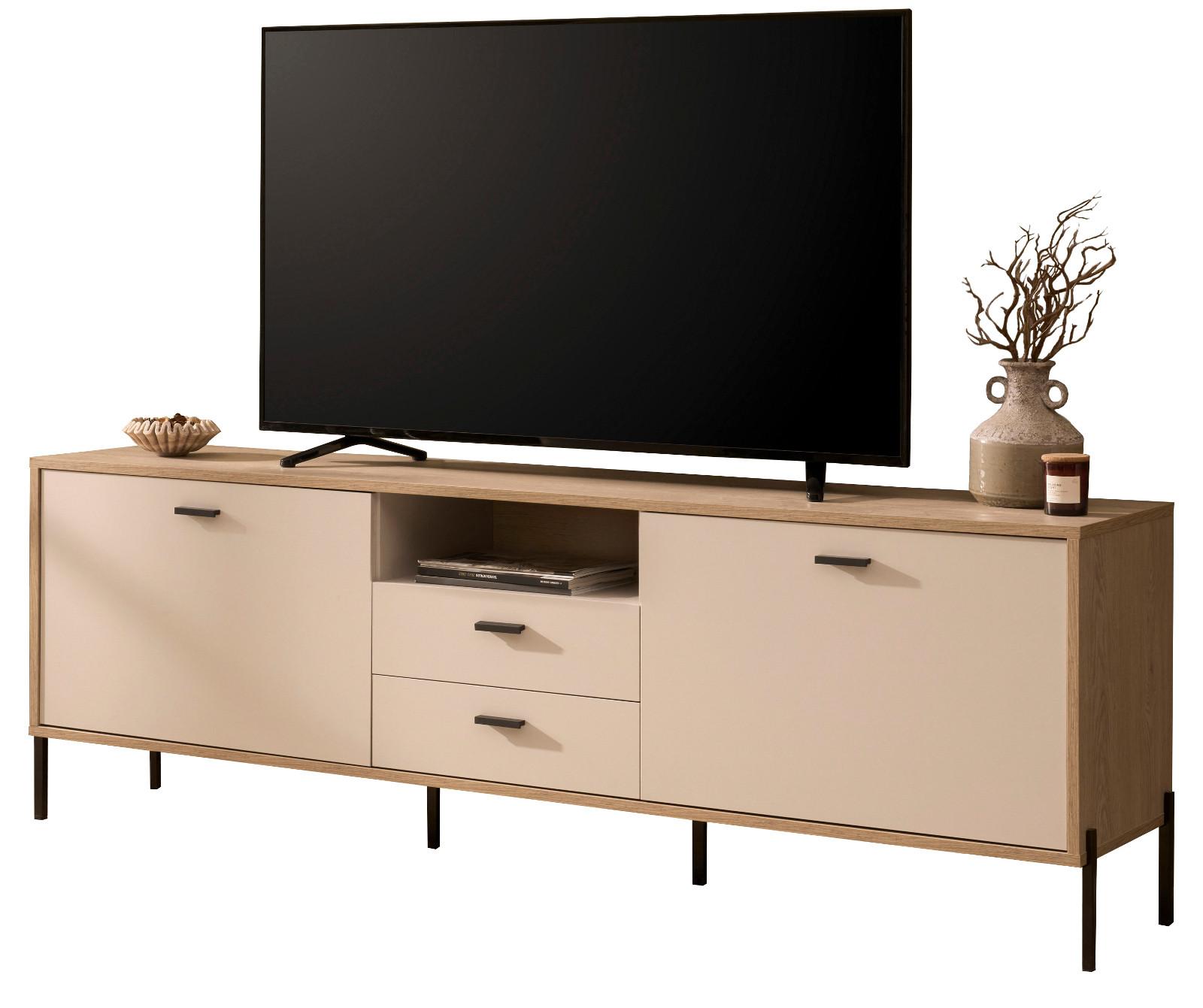 TV-LOWBOARD Kaschmir, Eiche 195 x 64 cm, TV Unterteil mit Soft-Close, Komforthöhe - Kaschmir/Eichefarben, Holzwerkstoff/Metall (195/64/40cm) - Furn.Design