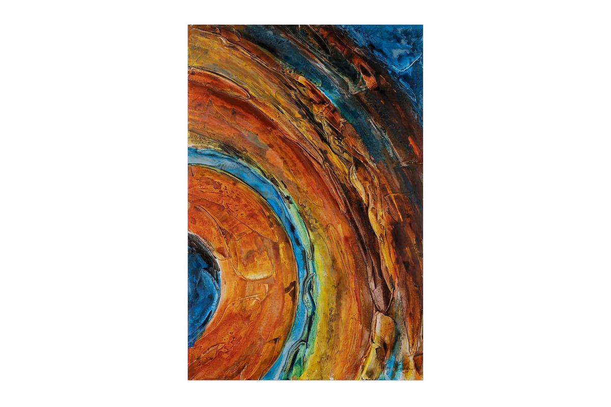 ACRYLBILD HANDGEMALT 60/90 cm - Blau/Kupferfarben, Holz/Textil (60/90cm) - KUNSTLOFT