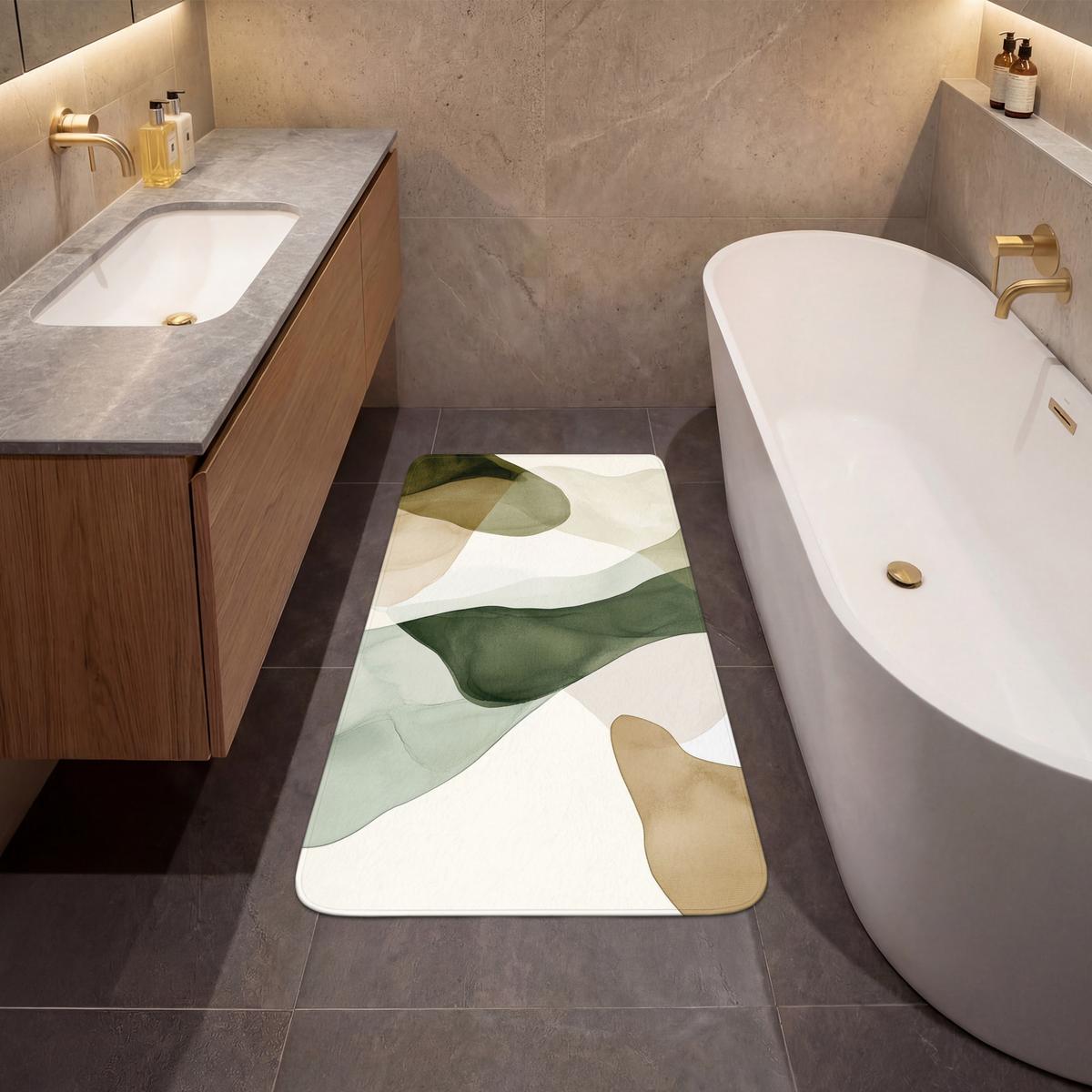 BADEMATTE Japandi - Abstrakt - Grün 60x120 cm - Grün, Textil (60/120cm) - OnlyWow